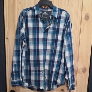 Pacifica Navy Blue Plaid Long Sleeve Button Down